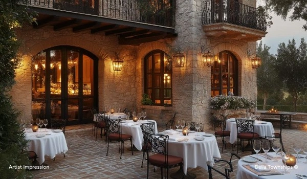 Cozy dining area at Krisala Della Racecourse Township with elegant seating and scenic views